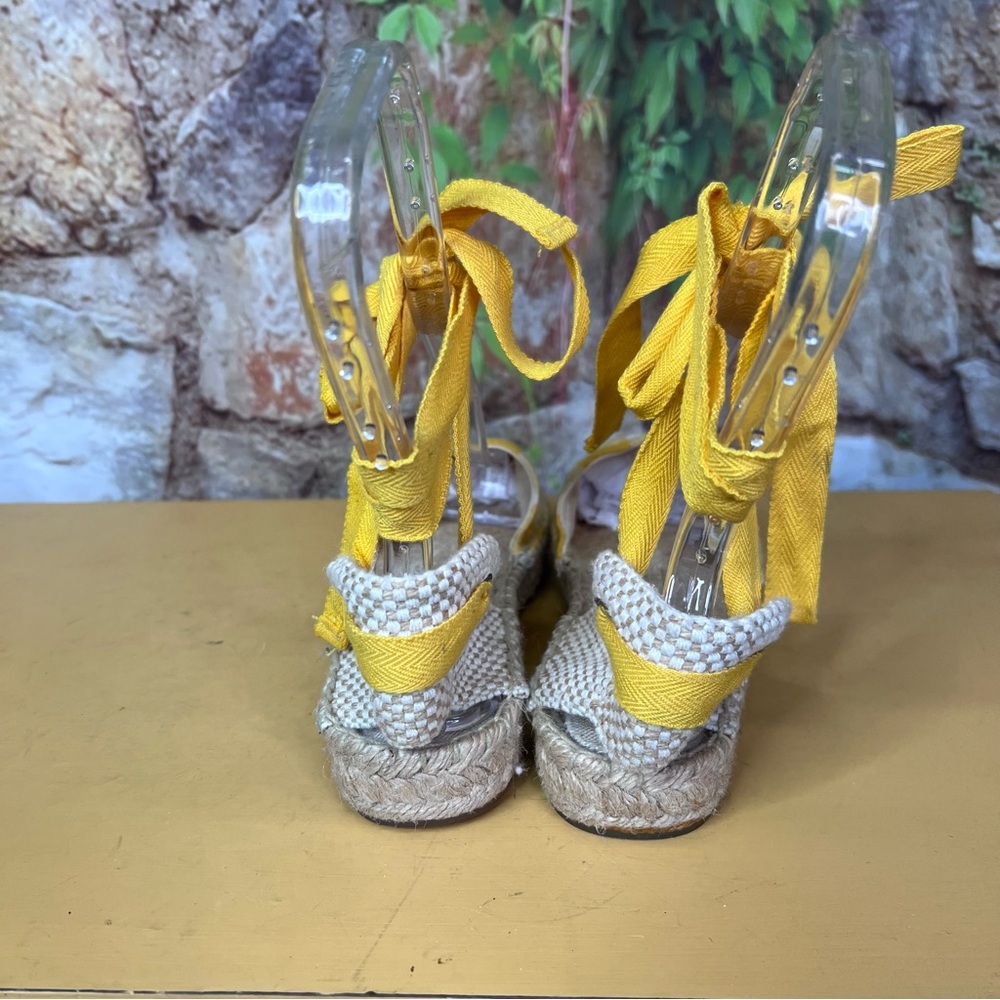 SOLUDOS Nautical Yellow/White Buffalo Check Lace-Up Espadrille Sandals, 7.5/38 - Picture 8 of 11